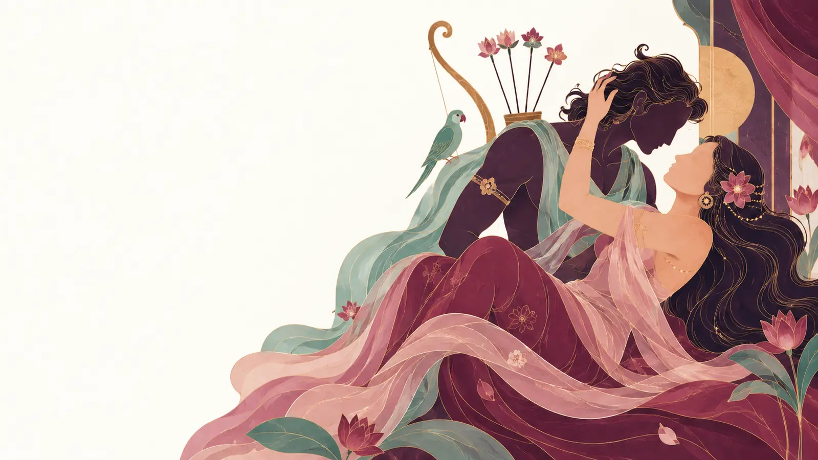 Elegant artistic interpretation of Kamadeva and Rati
